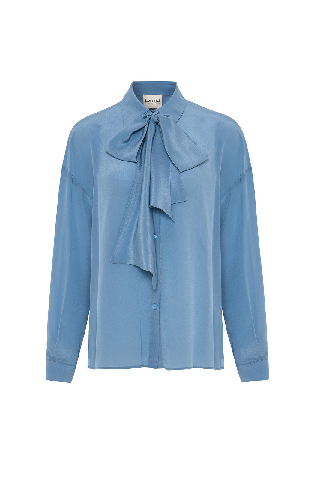 VELORIA SILKY - Sky Blue Scarf Neck Blouse