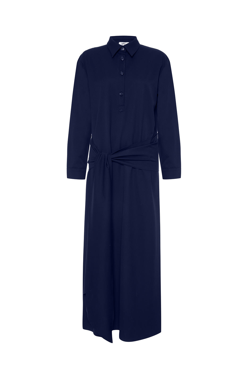 VELORIA - Navy Deep Slit Shirt Dress