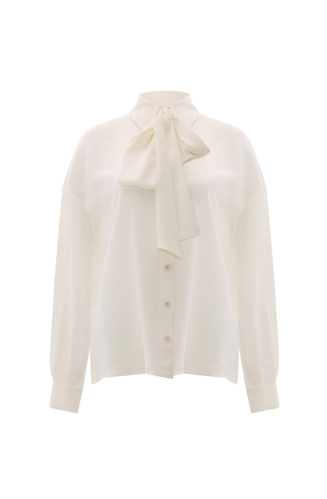 VELORIA SILKY - White Scarf Neck Blouse